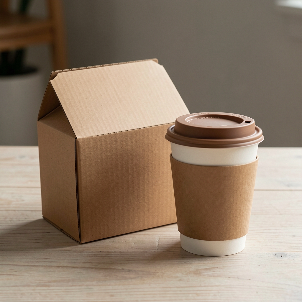 Pachet Varniko în carton reciclabil lângă cană de cafea, fără persoane