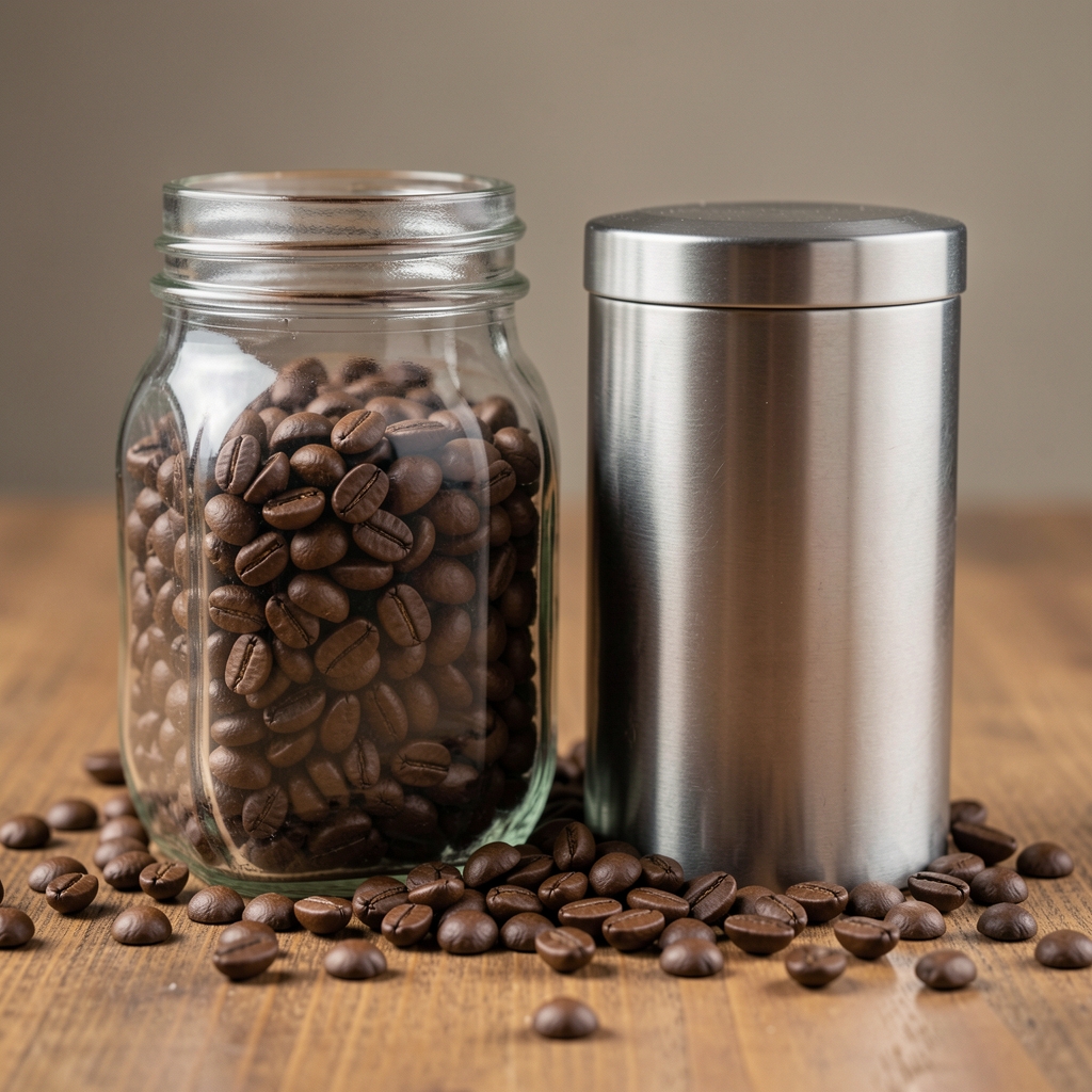 Presă franceză din sticlă și metal lângă boabe de cafea, fără persoane